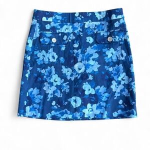 Blue floral j crew mini skirt with double front pockets